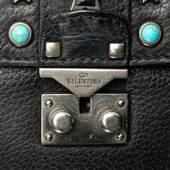 ヴァレンティノ スタースタッズ ターコイズ 斜め掛け チェーンショルダーバッグ ブラック レザー レディース VALENTINO 【中古】