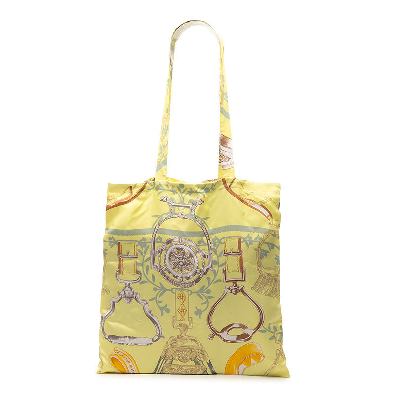 エルメス プティアッシュトート ETRIERS 鐙柄 馬具柄 トートバッグ ショルダーバッグ イエロー マルチカラー シルク レディース HERMES 【中古】