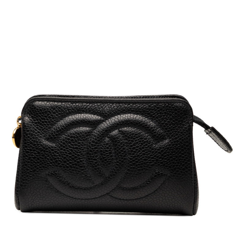 シャネル ココマーク ポーチ ブラック キャビアスキン レディース CHANEL 【中古】