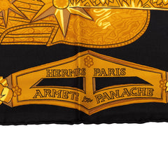 エルメス カレ90 ARMETS en PANACHE 羽飾りの兜 スカーフ ブラック イエロー系 シルク レディース HERMES 【中古】