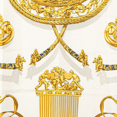 エルメス カレ90 黄金の騎士 LES CAVALIERS D'OR スカーフ レッド ホワイト ベージュ シルク レディース HERMES 【中古】