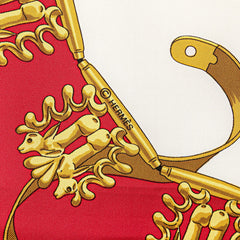 エルメス カレ90 黄金の騎士 LES CAVALIERS D'OR スカーフ レッド ホワイト ベージュ シルク レディース HERMES 【中古】