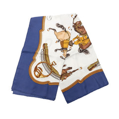 エルメス カレ90 REPRISE 乗馬風景 スカーフ ブルー マルチカラー シルク レディース HERMES 【中古】