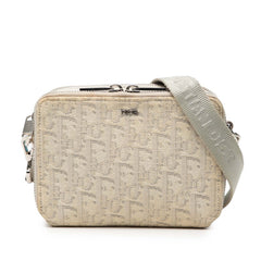 ディオール オブリーク トロッター 斜め掛け ショルダーバッグ ホワイト グレー レザー ジャガード レディース Dior 【中古】