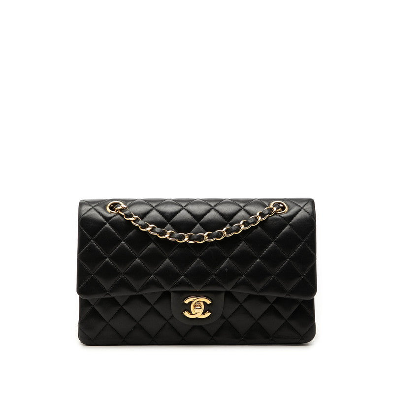 シャネル ココマーク ダブルフラップ マトラッセ25 チェーン ショルダーバッグ ブラック ラムスキン レディース CHANEL 中古