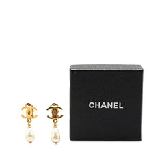 シャネル ヴィンテージ ココマーク ティアドロップ スイング イヤリング ゴールド メッキ フェイクパール レディース CHANEL 【中古】
