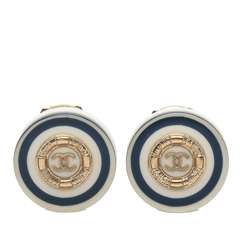 シャネル ココマーク クルーズライン イヤリング ホワイト ネイビー ゴールド プラスチック メッキ レディース CHANEL 【中古】