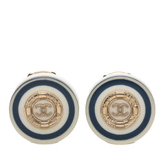 シャネル ココマーク クルーズライン イヤリング ホワイト ネイビー ゴールド プラスチック メッキ レディース CHANEL 【中古】