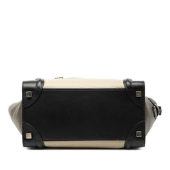 セリーヌ ラゲージ マイクロショッパー トリコロール ハンドバッグ ホワイト ブラック カーキ レザー レディース CELINE 【中古】