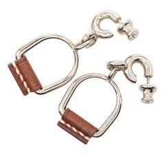 エルメス エリタージュ エケストル エトリエ PM ピアス シルバー ブラウン メタル レザー レディース HERMES 【中古】