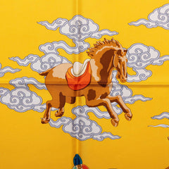 エルメス カレ90 Heavenly Horses ヘヴンリー ホース スカーフ 大判スカーフ イエロー シルク レディース HERMES 中古