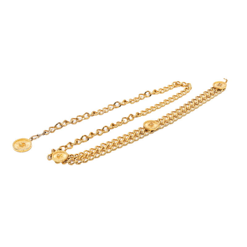 シャネル ココマーク クローバー コインモチーフ チェーン ベルト ゴールド メッキ レディース CHANEL 【中古】