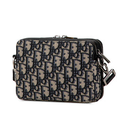 ディオール × ケニーシャーフ オブリーク 斜め掛け ショルダーバッグ ベージュ ネイビー ジャガード レディース Dior 【中古】