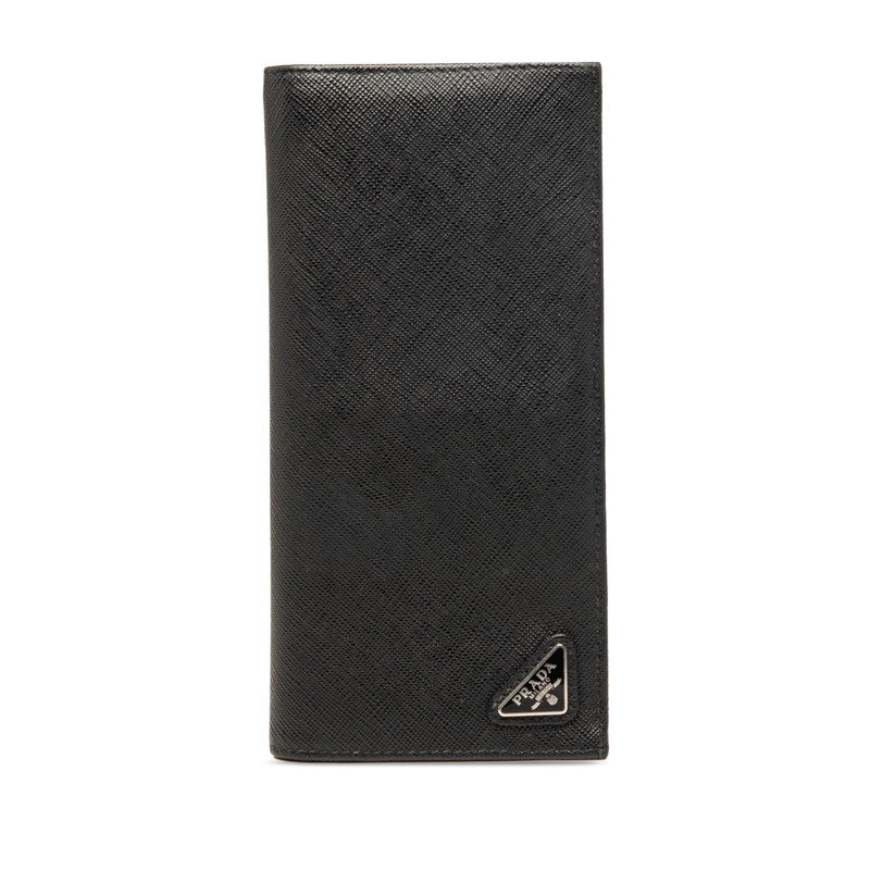 プラダ 三角ロゴプレート 長財布 ブラック サファイアレザー レディース PRADA 【中古】
