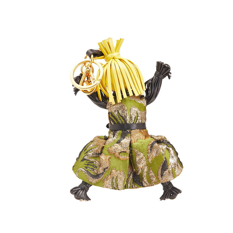 プラダ Jasmine Brocade トリックジャスミン キーリング チャーム 1TL171 グリーン マルチカラー レザー レディース PRADA 【中古】