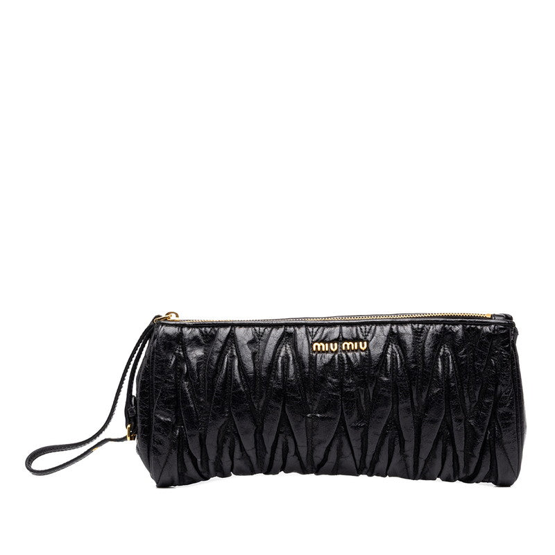 ミュウミュウ マテラッセ クラッチバッグ セカンドバッグ ポーチ ブラック レザー レディース MIUMIU 中古