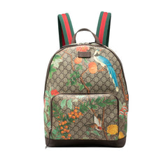グッチ GGスプリーム ティアン シェリーライン リュック バックパック 428027 ベージュ ブラウン PVC レザー レディース GUCCI 中古
