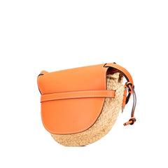 ロエベ アナグラム ゲートバッグ スモール 斜め掛け ショルダーバッグ オレンジ ベージュ ラフィア レザー レディース LOEWE 【中古】