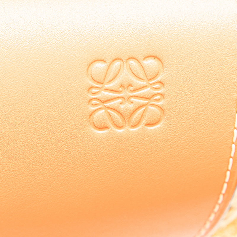 ロエベ アナグラム ゲートバッグ スモール 斜め掛け ショルダーバッグ オレンジ ベージュ ラフィア レザー レディース LOEWE 【中古】