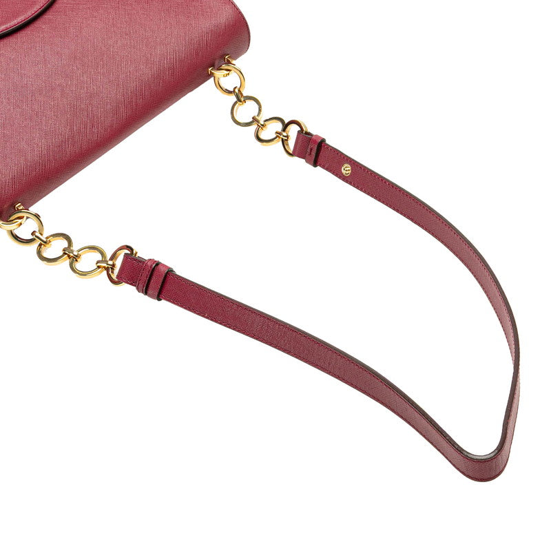サルヴァトーレフェラガモ ガンチーニ チェーン ショルダーバッグ ピンク レッド レザー レディース Salvatore Ferragamo 【中古】