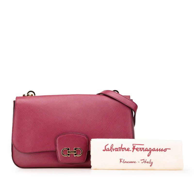 サルヴァトーレフェラガモ ガンチーニ チェーン ショルダーバッグ ピンク レッド レザー レディース Salvatore Ferragamo 【中古】