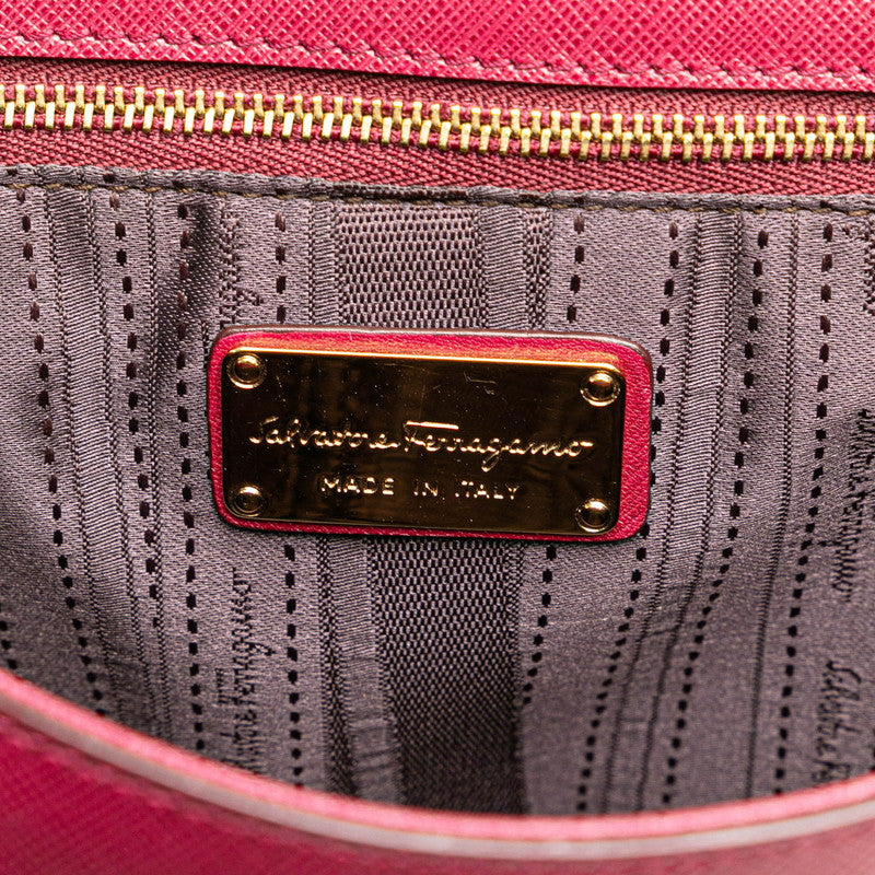 サルヴァトーレフェラガモ ガンチーニ チェーン ショルダーバッグ ピンク レッド レザー レディース Salvatore Ferragamo 【中古】