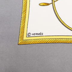 エルメス カレ90 Les Voitures à Transformation 折り畳み式幌の馬車 スカーフ グレー マルチカラー シルク レディース HERMES 中古