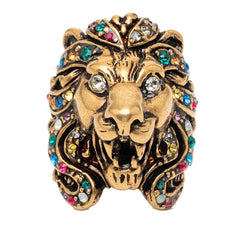 グッチ タイガーヘッド リング 指輪 #13 ゴールド マルチカラー メッキ ラインストーン レディース GUCCI 【中古】