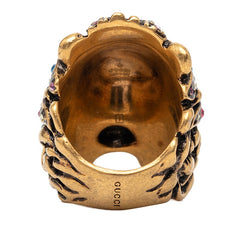 グッチ タイガーヘッド リング 指輪 #13 ゴールド マルチカラー メッキ ラインストーン レディース GUCCI 【中古】