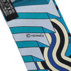 エルメス ツイリー スカーフ ブルー マルチカラー シルク レディース HERMES 【中古】