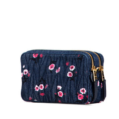 ミュウミュウ フラワー プリント ショルダーバッグ ブルー ピンク デニム レザー レディース MIUMIU 【中古】