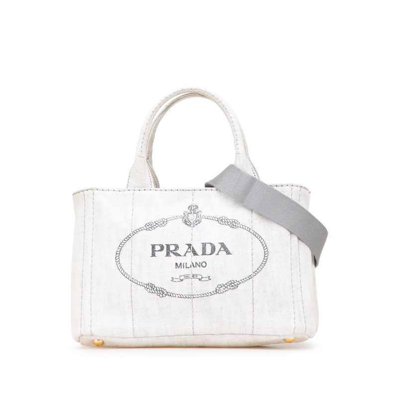 プラダ カナパ ミニ 三角ロゴプレート ハンドバッグ ショルダーバッグ 2WAY グレー キャンバス レディース PRADA 【中古】