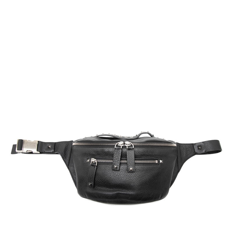 ヴァレンチノ ロックスタッズ ボディバッグ ウエストバッグ ブラック レザー レディース Valentino 【中古】