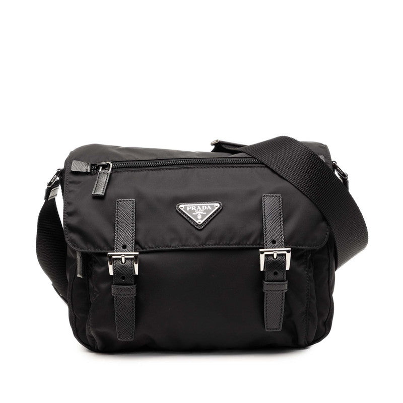 プラダ 三角ロゴプレート Re-Nylon ショルダーバッグ 1BD953 ブラック ナイロン レディース PRADA 【中古】