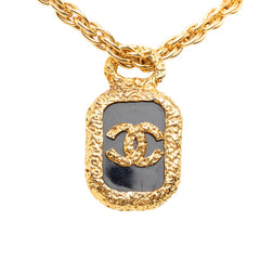 シャネル ココマーク ロゴプレート チェーン ペンダント ネックレス ゴールド ブラック メッキ レディース CHANEL 【中古】