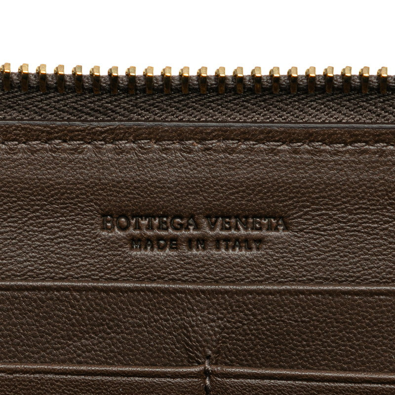 ボッテガヴェネタ イントレチャート ラウンドファスナー 長財布 ブラウン レザー レディース BOTTEGAVENETA 【中古】