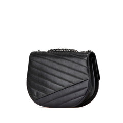 シャネル 2.55 斜め掛け チェーン ショルダーバッグ ブラック ネイビー ゴートスキン レディース CHANEL 【中古】