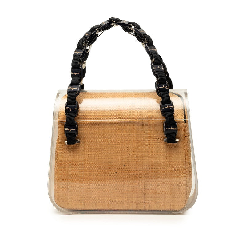 サルヴァトーレフェラガモ ヴァラ ハンドバッグ AU 21 7245 クリア ベージュ プラスチック ラフィア レディース Salvatore Ferragamo 中古