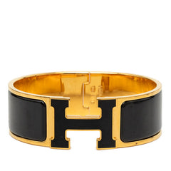 エルメス クリッククラックH GM ブレスレット バングル ゴールド ブラック メッキ エナメル レディース HERMES 中古