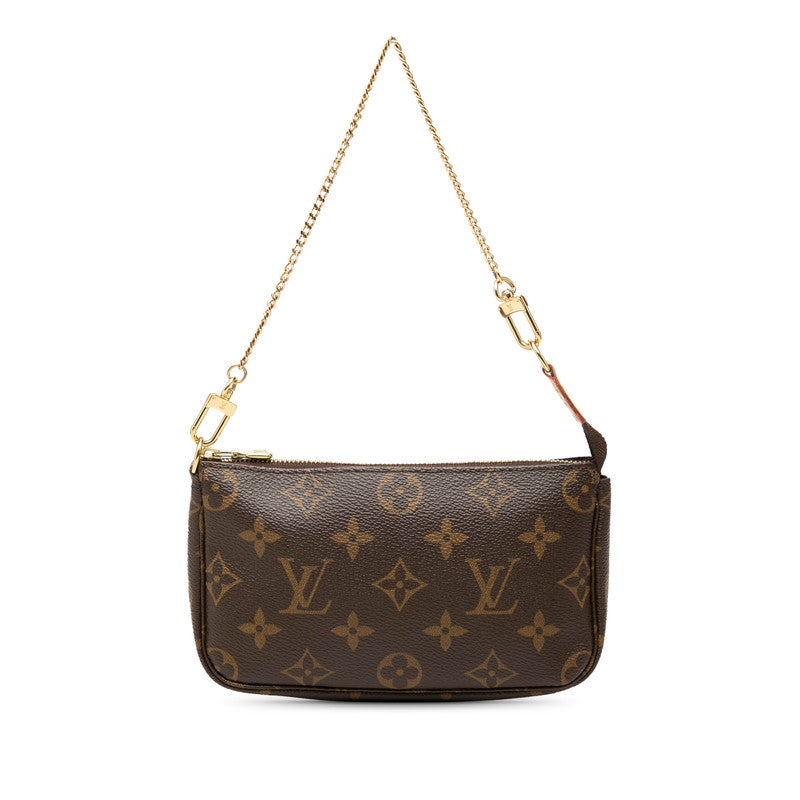 ルイ ヴィトン モノグラム チェーン ミニハンドバッグ アクセサリーポーチ ブラウン PVC レザー レディース LOUIS VUITTON 中古