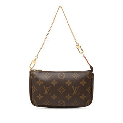 ルイ ヴィトン モノグラム チェーン ミニハンドバッグ アクセサリーポーチ ブラウン PVC レザー レディース LOUIS VUITTON 中古