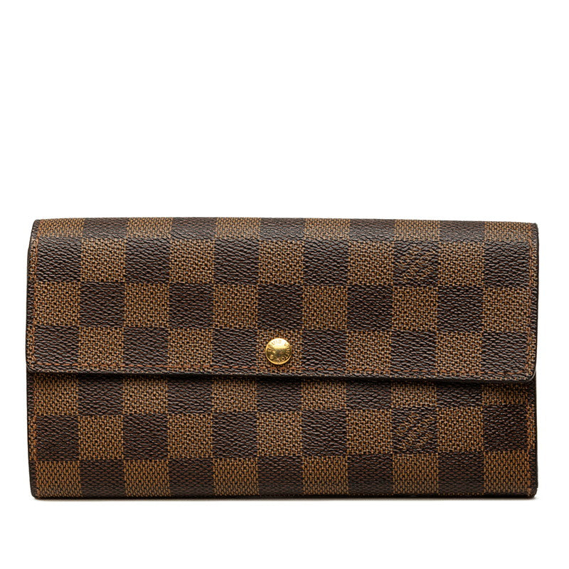 ルイ ヴィトン ダミエ ポルトフォイユ サラ 長財布 N61734 ブラウン PVC レザー レディース LOUIS VUITTON 中古