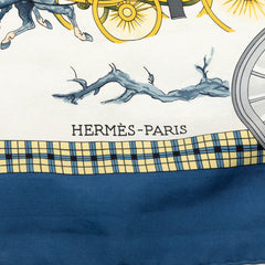 エルメス カレ90 L’ Hiver en Poste 冬の郵便馬車 スカーフ 大判 ブルー マルチカラー シルク レディース HERMES 【中古】