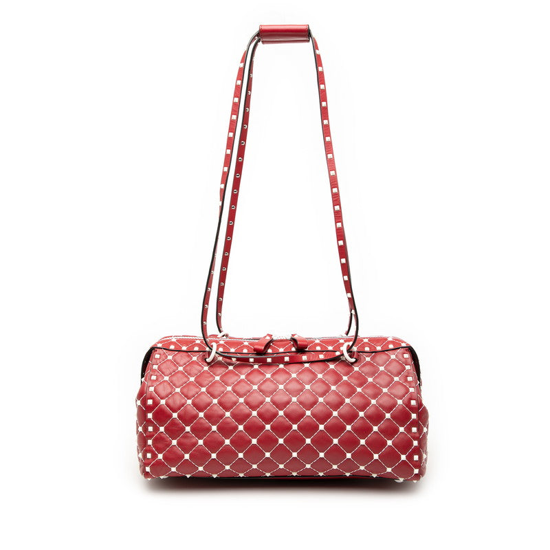 ヴァレンティノ ガラヴァーニ スタッズ ボストンバッグ ショルダー PW2B0B33RVH ワインレッド ホワイト レザー レディース VALENTINO 【中古】
