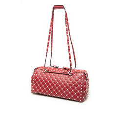 ヴァレンティノ ガラヴァーニ スタッズ ボストンバッグ ショルダー PW2B0B33RVH ワインレッド ホワイト レザー レディース VALENTINO 【中古】