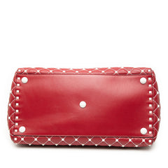 ヴァレンティノ ガラヴァーニ スタッズ ボストンバッグ ショルダー PW2B0B33RVH ワインレッド ホワイト レザー レディース VALENTINO 【中古】
