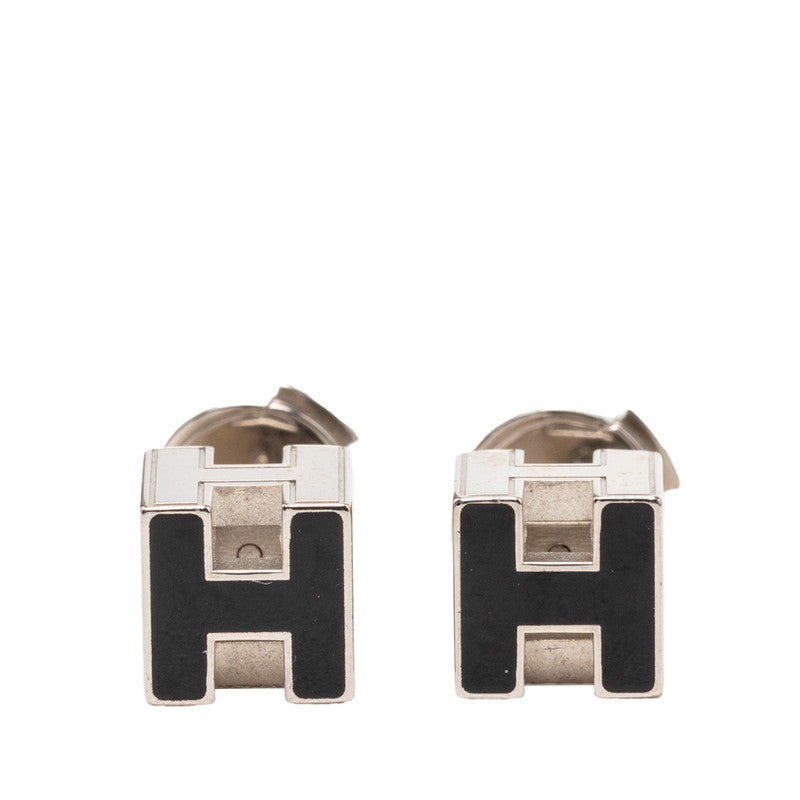 エルメス カージュドアッシュ Hキューブ スタッドピアス ブラック シルバー メタル レディース HERMES 【中古】