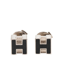 エルメス カージュドアッシュ Hキューブ スタッドピアス ブラック シルバー メタル レディース HERMES 【中古】