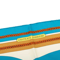 エルメス カレ90 CHATEAUX D'ARRIERE 艫飾り スカーフ 大判 ブルー マルチカラー シルク レディース HERMES 中古