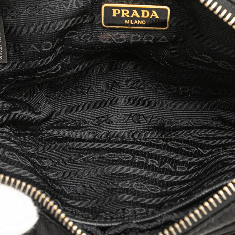 プラダ ロゴ リボン ショルダーバッグ ポーチ ブラック ナイロン レディース PRADA 【中古】